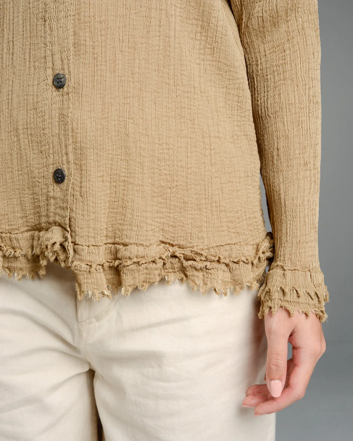Beige Crepe Raw Edge Cardigan