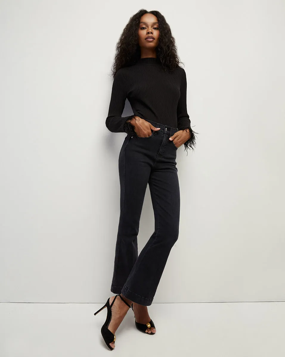 Carson Feather Trim Kick-Flare Jean