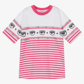 Girls Pink Stripe Logo T-Shirt
