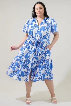 Glantis Floral Cora Button Up Midi Dress Curve