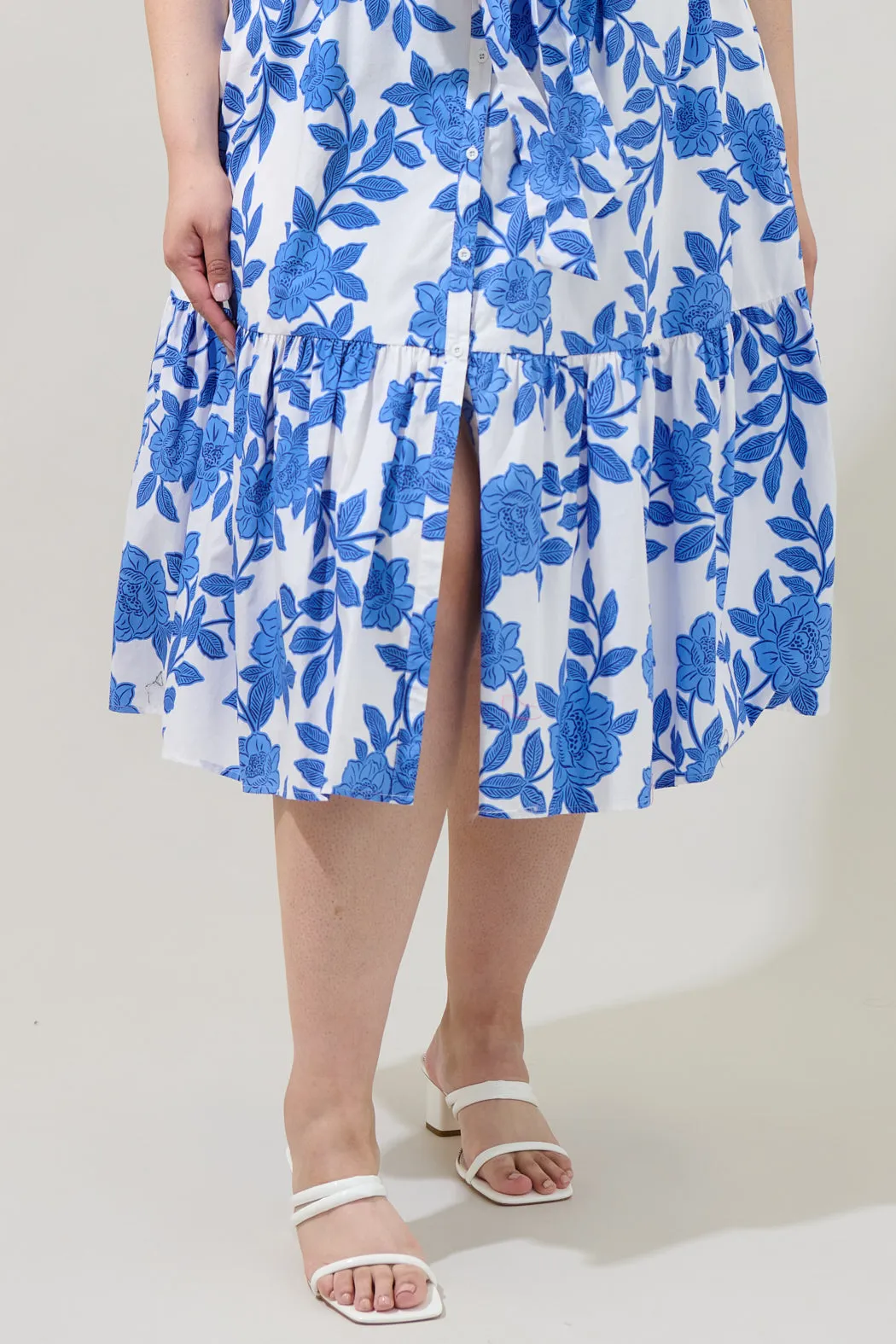 Glantis Floral Cora Button Up Midi Dress Curve