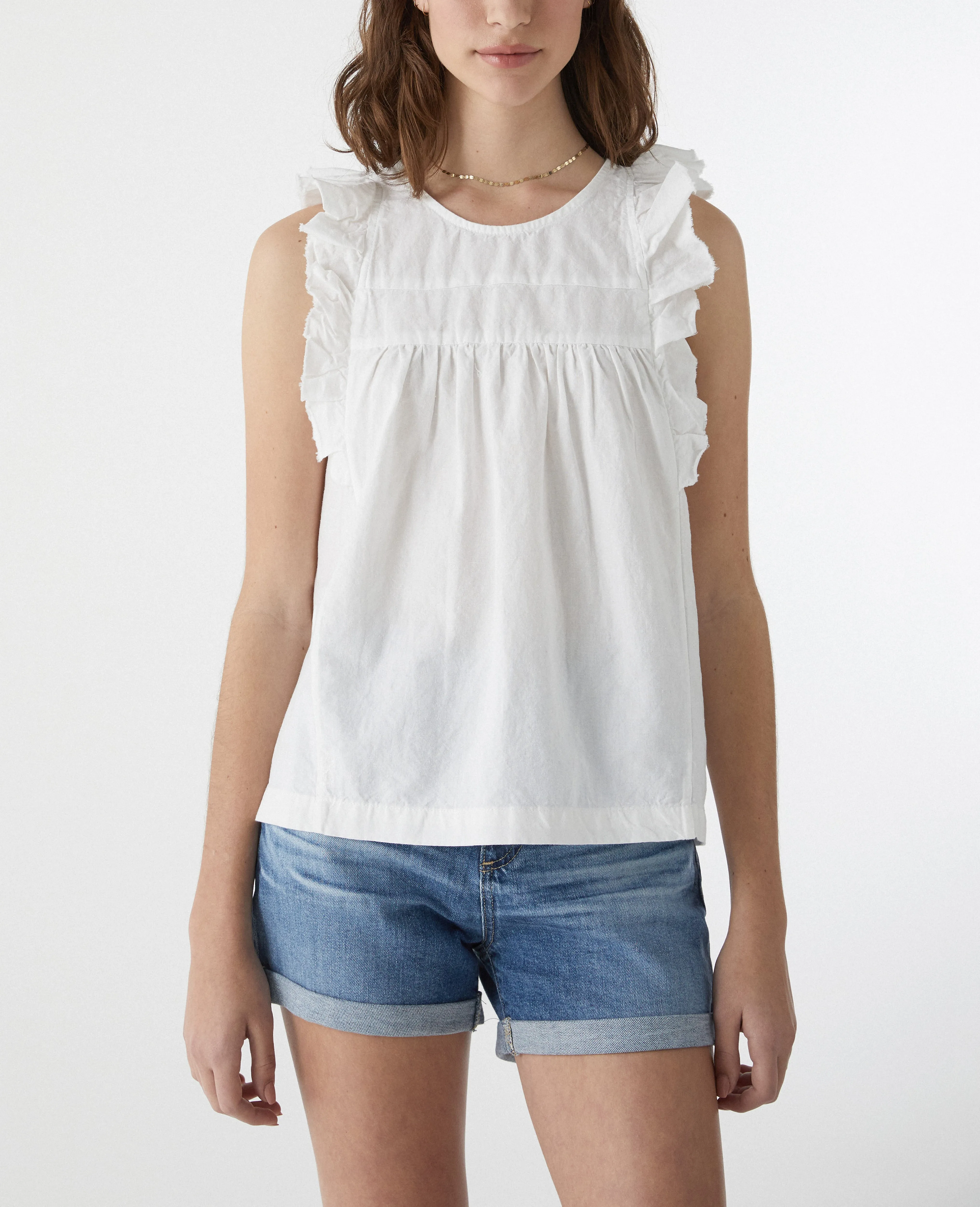     Jennifer Top   Sleeveless Raw Edge Top  