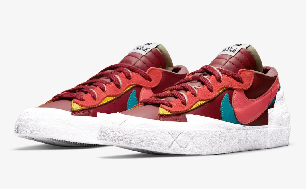 KAWS x Sacai x Nike SB Blazer Low Team Red Orange Pink Blue DM7901-600