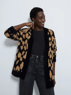 Leopard Print Eyelash Knitted Edge To Edge Cardigan | Women | George at ASDA