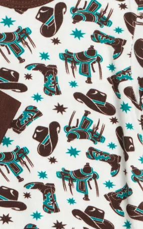 Montana Co Infant Boy's Chocolate & Teal Western Print Long Sleeve Onesie