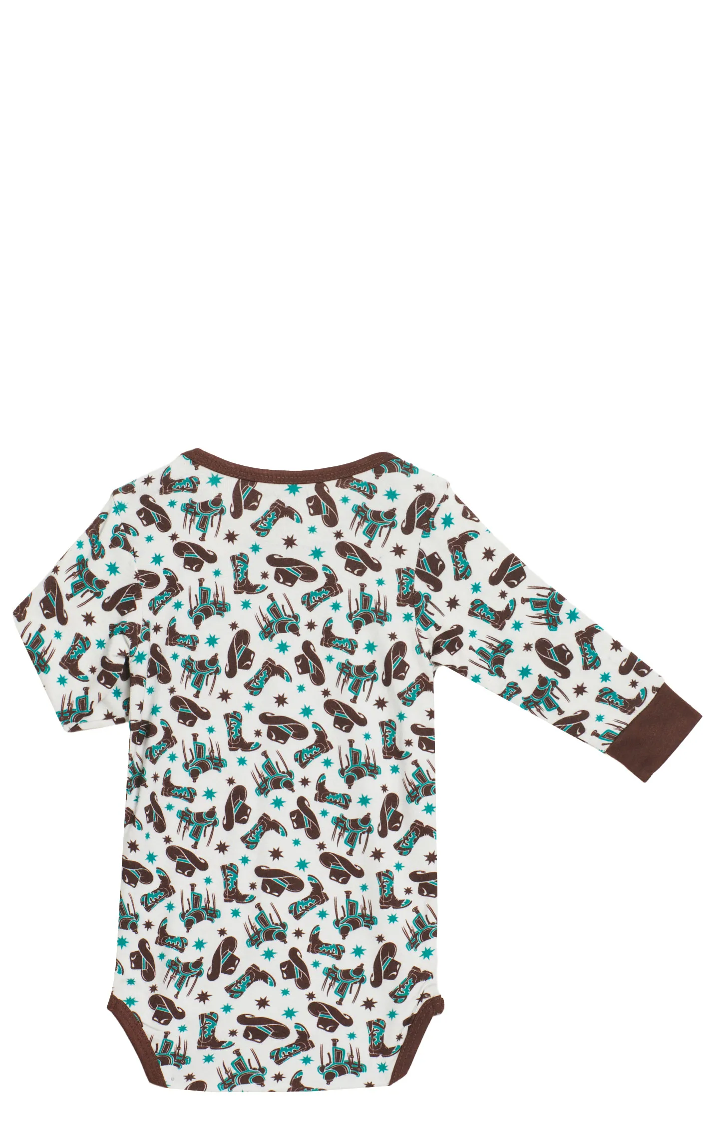Montana Co Infant Boy's Chocolate & Teal Western Print Long Sleeve Onesie