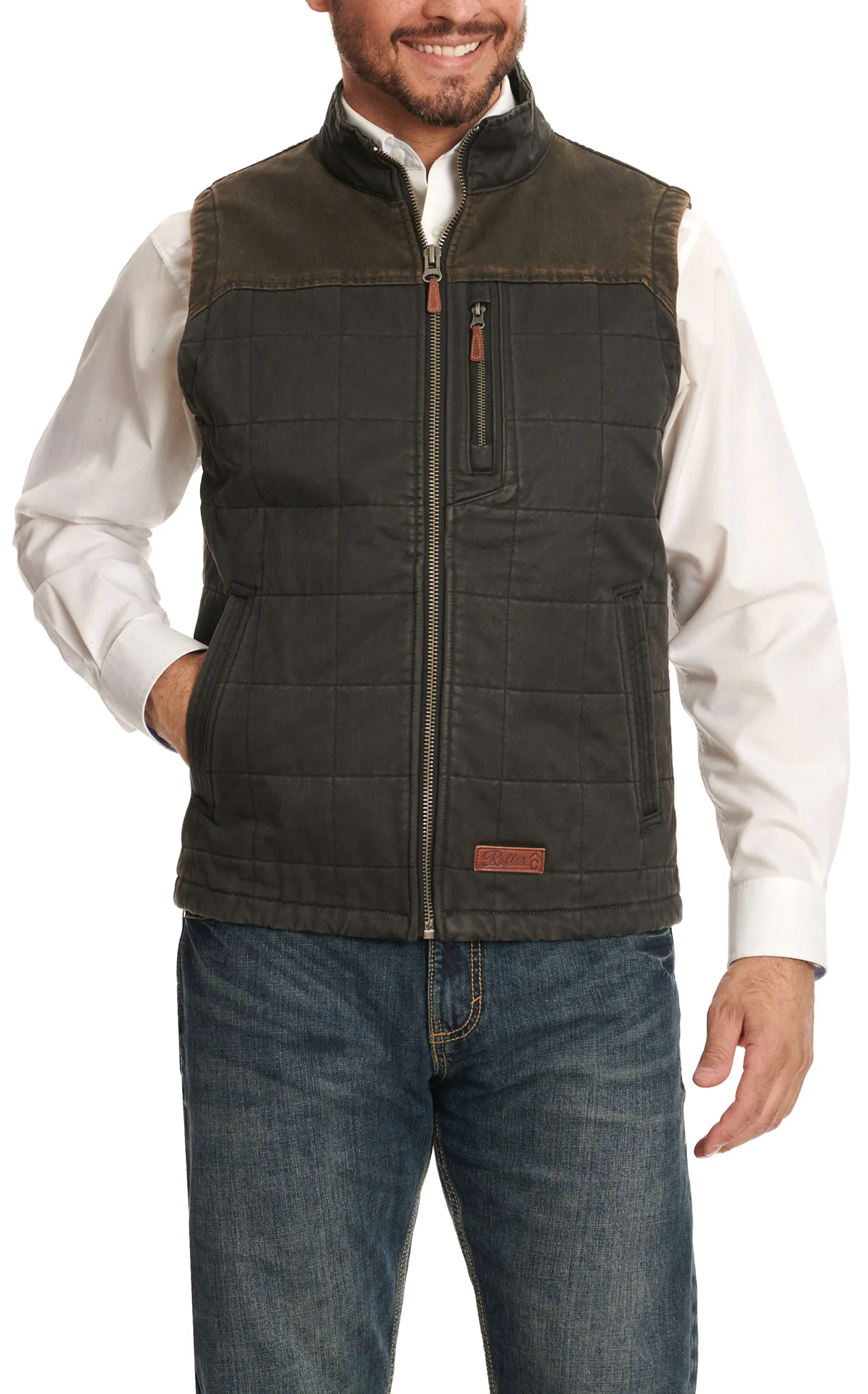 Rafter C Men's Dark Chocolate Brown Quilted Faux Oilskin Vest