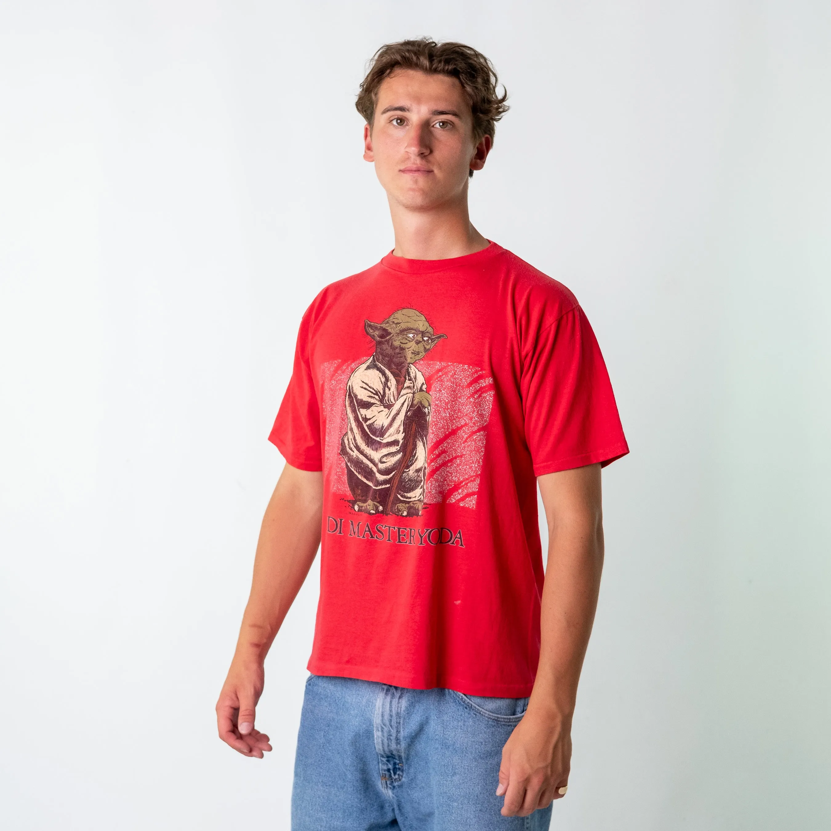Red 80s Artex Jedi Master Yoda Oversized Single Stitch T-Shirt (L)
