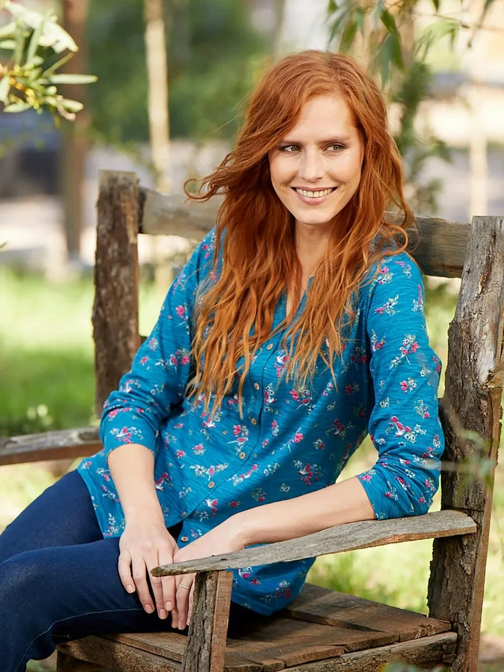 Teal Floral Bird Top
