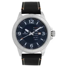 Titan Quartz Blue Dial & Brown Leather Strap
