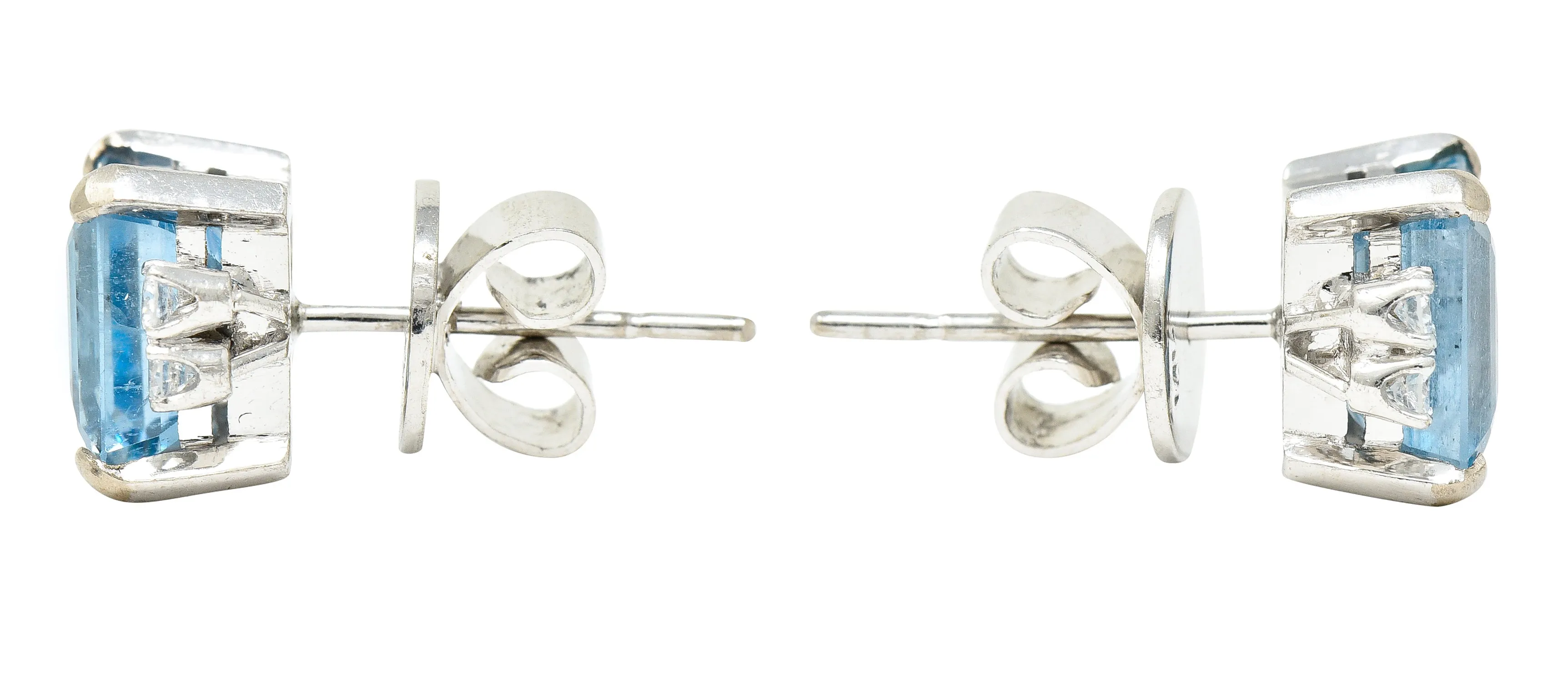 Vintage Aquamarine Diamond 18 Karat White Gold Gemstone Stud Earrings